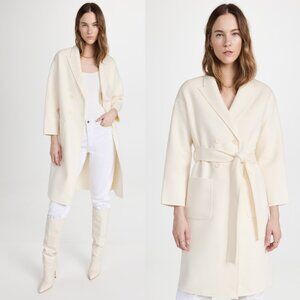 NWT Anine Bing Dylan Coat Off White Cashmere Wool Blend Self Tie Belt Sz Large